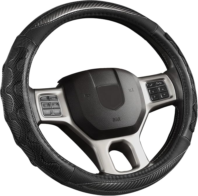 GIANT PANDA Steering Wheel Cover for Dodge Ram 1500 - Car Steering Wheel Covers for Dodge Ram 2500 3500 15.5-16 inch - Gray