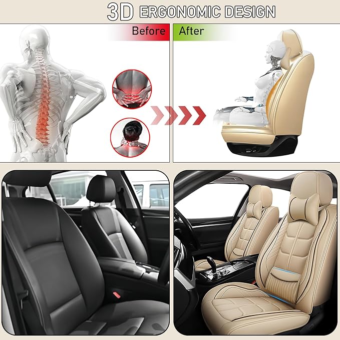 Leather Car Seat Covers Fit for Toyota RAV4 EV 2012-2013, 5 Seater Car Seat Cover, Premium Waterproof, Scratch Resistant Car Interior Accessories (Full Set with Pillow Beige)