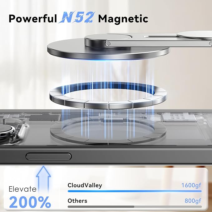 CloudValley Magnetic Laptop Phone Holder, 360° Rotating Mount Compatible with iPhone MagSafe and All Phones, MacBook, PC Monitor, Screen Stand for Tesla, Portable Accessory, Silver
