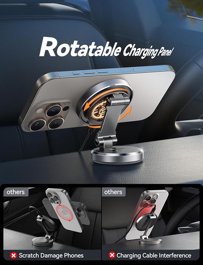 JOYROOM for MagSafe Car Mount Charger with Rotatable Charging Panel, Metal Magnetic Phone Holder, Wireless Charger for iPhone 16/15/14/13/12