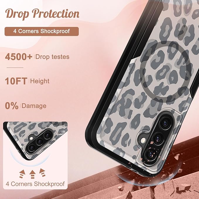 for Samsung Galaxy A36 5G Phone Case - Compatible with MagSafe Women Girls Cute Magnetic Protective Cover Cool Fun Unique Leopard Heavy Duty Shockproof Design for Samsung A36 5G Cases 6.7"
