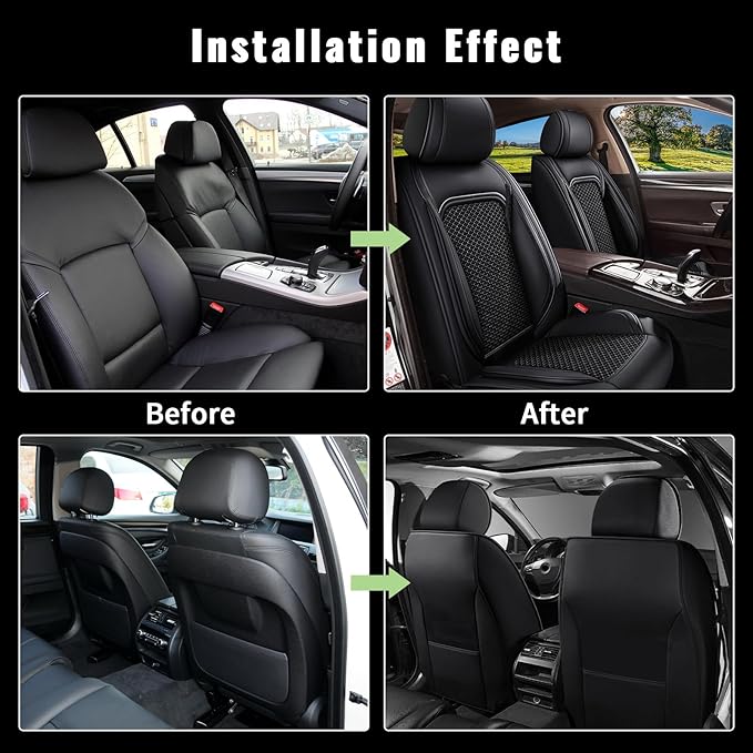 Car Seat Covers Front Seats for Nissan Kicks 2018-2025 2026, Breathable Cooling Ice Silk Leather Car Seat Covers, 2 Seats Vehicle Seat Protector Seat Cushion Auto Accessories (Black)