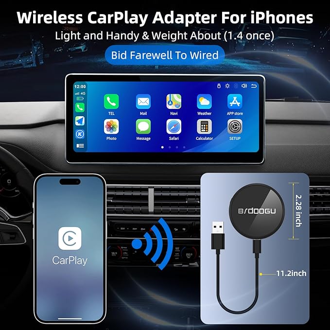 Wireless CarPlay Adapter Compatible with Apple iPhone (2025 Upgraded) - Multi-User Seamless Connection for Convert Wired to Wireless Car Play Adapter - No Latency from iOS 10+ to Screen w/USB C