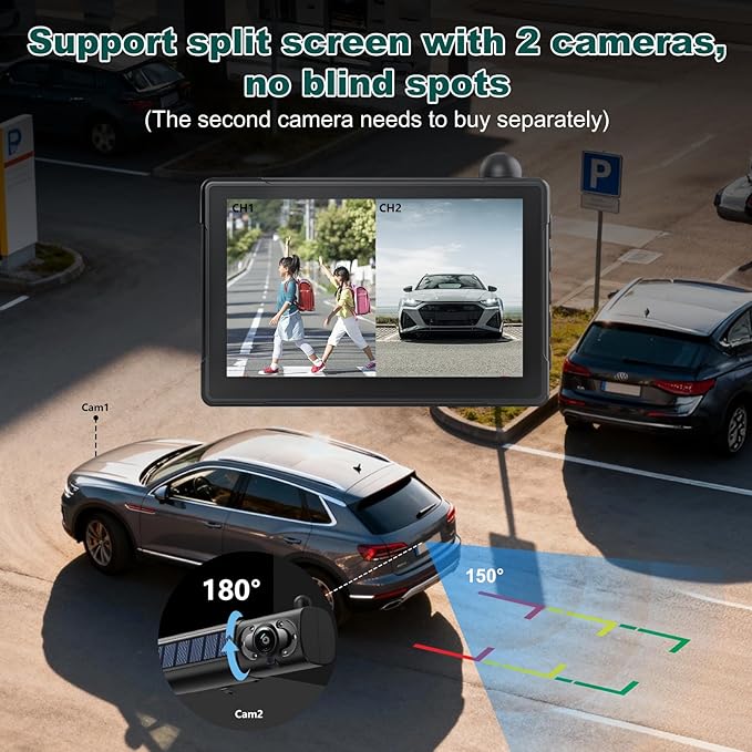 1080P Solar Wireless Backup Camera with 5in Monitor, 5000mAh Rechargeable Battery and Solar Panel, IP69K Waterproof, IR Night Vision, Support 2 Cameras, for Car, RV, Trailer, Camper (0092)