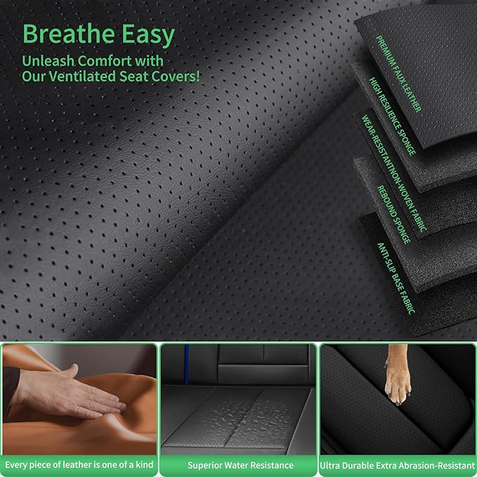 Fit Forester Car Seat Covers for Subaru Forester 2007-2024 2025 2026 -Upgraded Premium Waterproof & Breathable Leather,Airbag Compatible,All-Weather Seat Cushion Protector,2 Front/Black-Blue