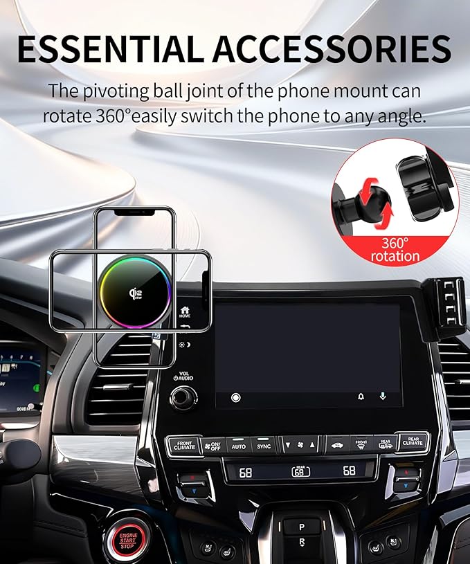 Qi2.2 25W Magnetic Car Mount Charger for 2018-2024 Honda Odyssey Accessories, for Fast Charging Cell Phone Holder 8 Inch Screen Fixed Clip with Cooling Fan＆54W Fast Adapter