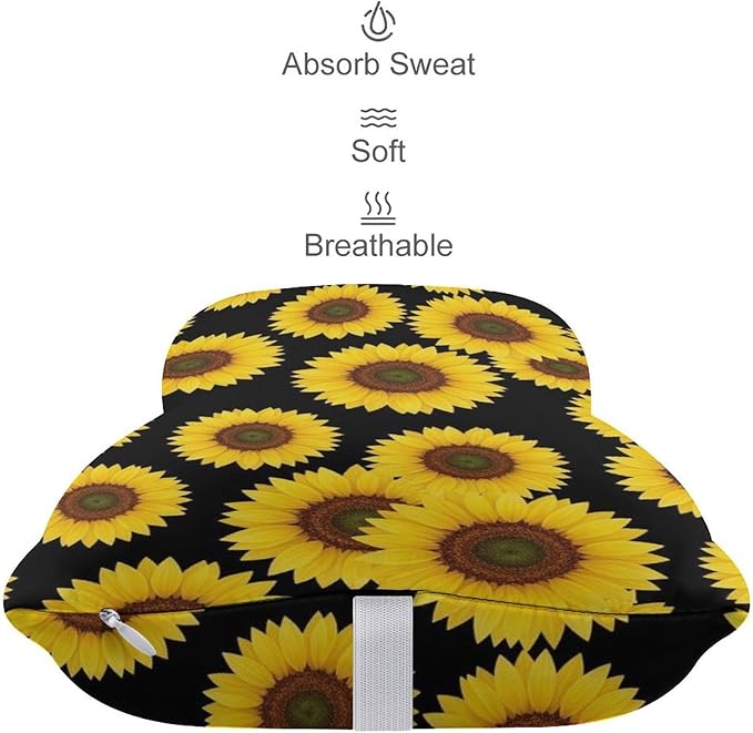 2 Pack Car Neck Pillow Compatible with Floral Black Yellow Flowers Sunflower, Softness Car Headrest Pillow for Driving with Adjustable Strap, Memory Foam and Breathable Removable Cover