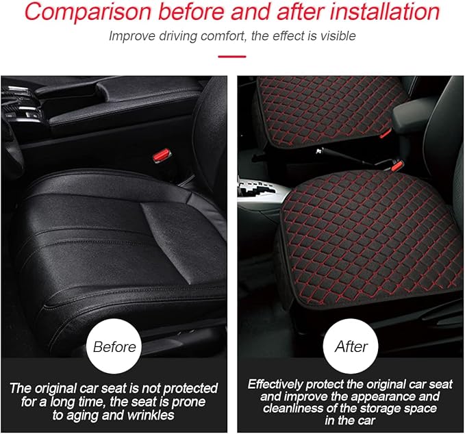 3PCS Set Car Seat Cushion for Front and Back Seat, 3D Soft Linen Breathable Auto Seat Cover, Comfort Non-Slip Rubber Bottom, Car Seat Protector Pad Universal for Office Chair, Home (Black/Red/3PCS)