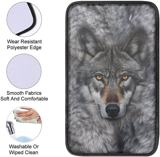 Gray Wolf Car Armrest Pad Grey Center Console Arm Rest Protector Cover Wolf Car Interior Accessories Universal SUV Vehicles Truck Van