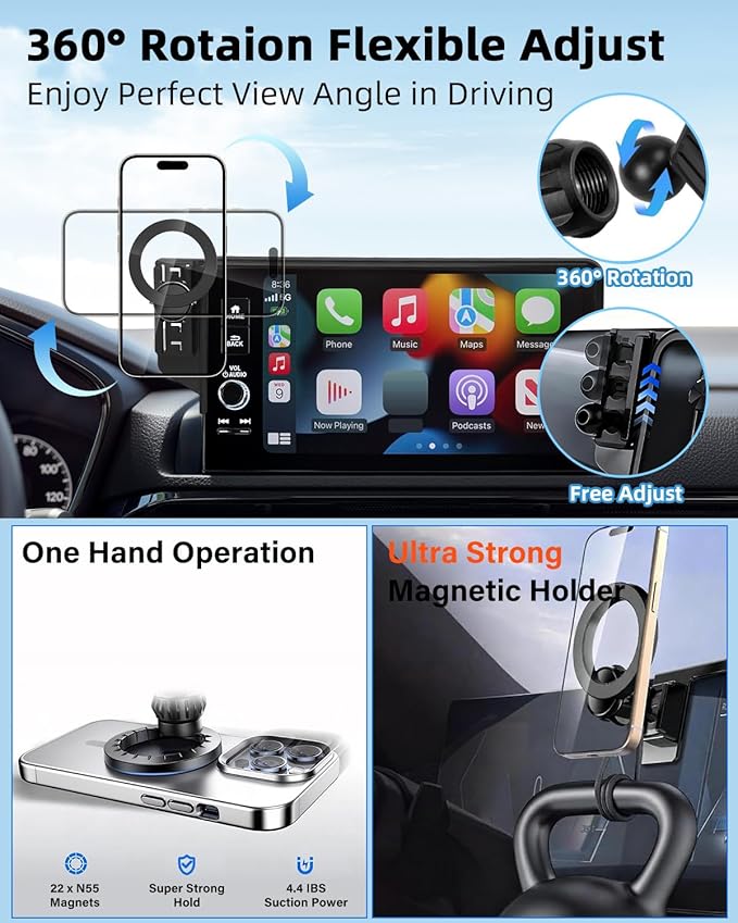PZK Car Phone Holder for Toyota Highlander Hybrid Lmited/Platinum 2020 2021 2022-2024 2025 Accessories Only for 12.3-inch Screen Compatible with Magsafe Car Phone Mount (Not Fit 8-Inch L/LE/XLE)