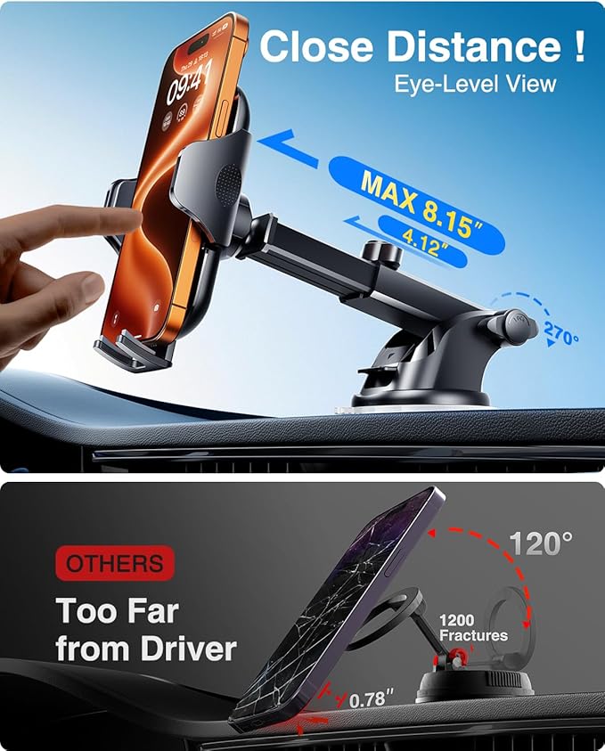 VANMASS Car Dashboard Phone Holder Universal Powerful Suction Cup Mount, Dash Windshield Air Vent Truck Stand Compatible with All Phones Black