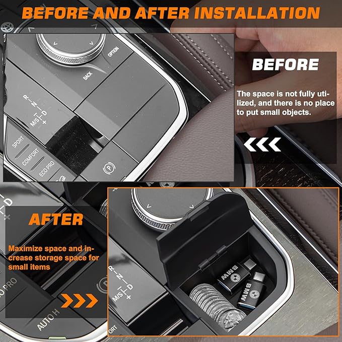 Center Console Organizer Compatible with BMW 1 2 3 4 Series X3 X4 F40 F44 G20 G21 G22 G23 G24 G26 G01 G02 M4 G82 M3 G80 i4 i3 LHD Modification ABS Hidden Storage Box