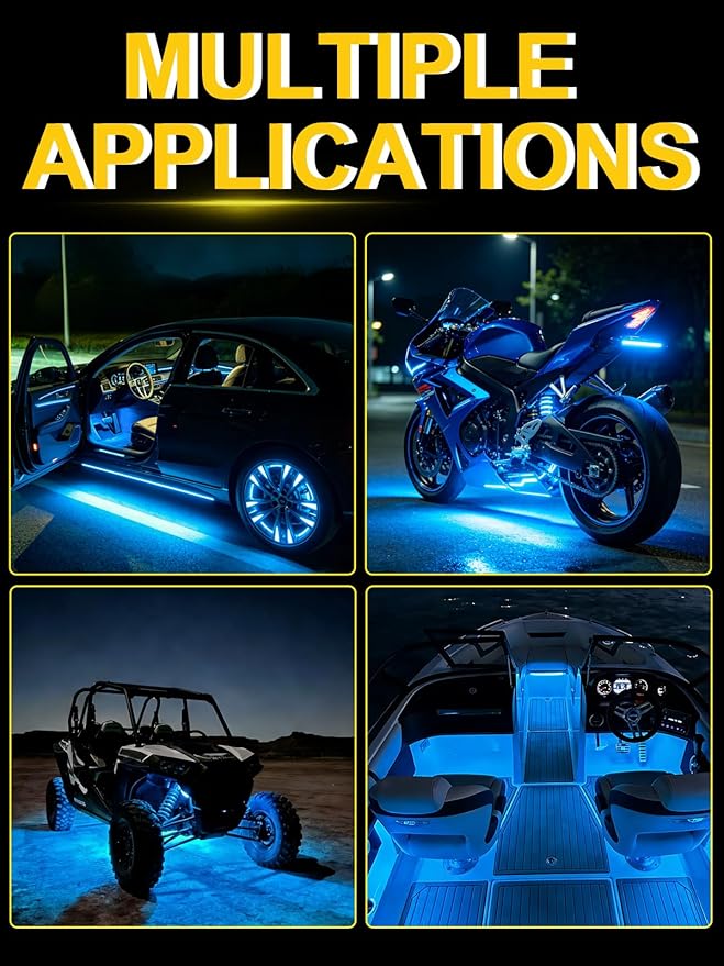 YM E-Bright Led Strip Light for Car 27cm 5050 15SMD Waterproof Car Underglow Light Motorcycle Golf Cart Decoration Interior Exterior Lights Strip,Ice Blue DC12V (Pack of 4)