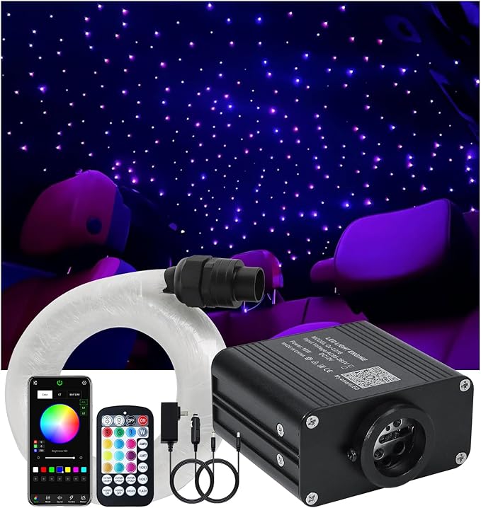 Starlight Headliner Light Kit Twinkle 600pcs*0.03in*6.5ft,16W Upgraded Fiber Optic Lights Sound Activated APP/Remote Control Small Size Star Lights for Car Home Star Ceiling Decoration