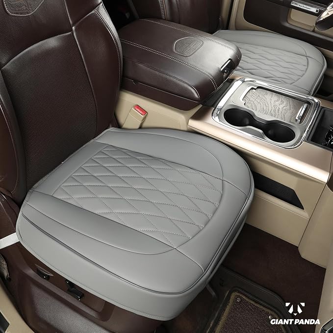 GIANT PANDA Bottom Seat Cover for Trucks&SUV, Front PU Leather Driver Seat Protector Fit for Chevy,Ram,Toyota,GMC,Ford F150 F-Series (Grey-2PCS)