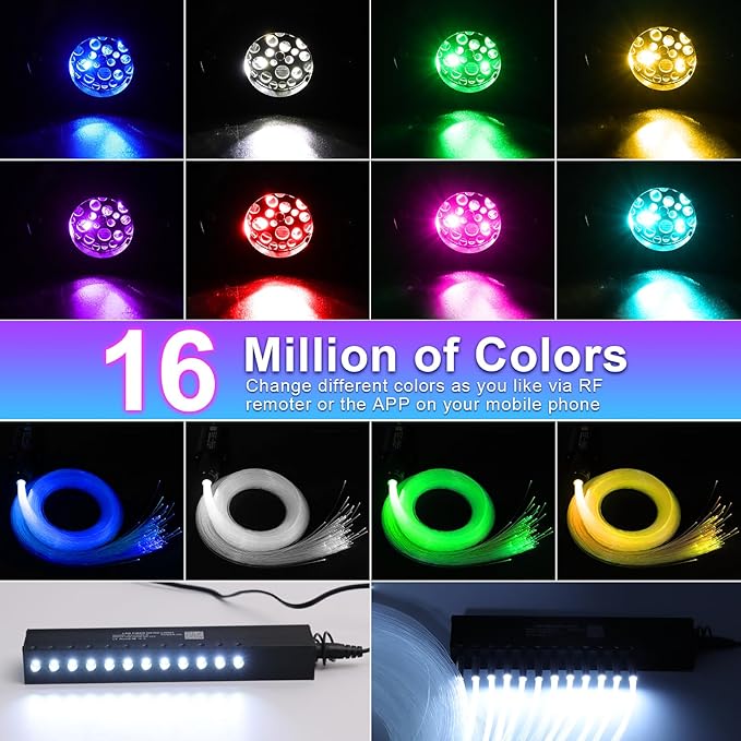 Small Size Fiber Optic Starlight Headliner Kit, Shooting Stars + Twinkle + Sound-Activated APP& Remote Control Starlight Engine for Car Home, 350pcs 9.8ft
