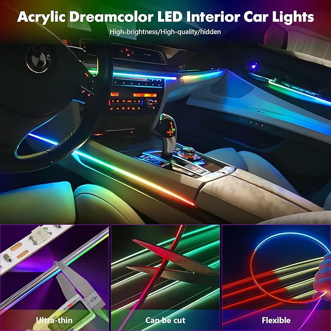 Upgraded Dreamcolor Acrylic Car Interior Lights Strips 43-inch