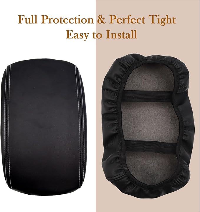 Black Leather Center Console Armrest Cover for 2024-2025 2026 Toyota Land Cruiser Prado 250,2024 Land Cruiser Accessories Car Center Arm Rest Cover Pad Protector(White Stitches)