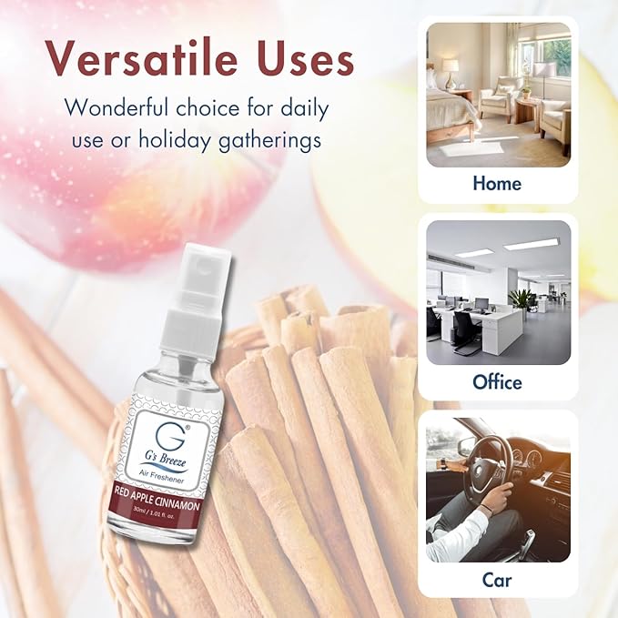 G's Breeze Red Apple Cinnamon Air Freshener – Blend of Ripe Apples & Spicy Cinnamon Scent – Cozy and Inviting Fragrance for Home, Car, or Office – Long-Lasting Freshness for Every Season