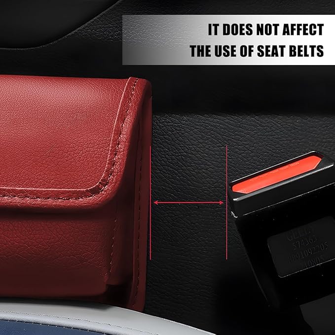 Car Seat Gap Filler Organizer, Leather Vehicle Side Seat Gap Storage Box with Lid for Phone Key Card, L-Capacity Auto Interior Organization, Universal for SUV Sedan Truck (Wine Red)