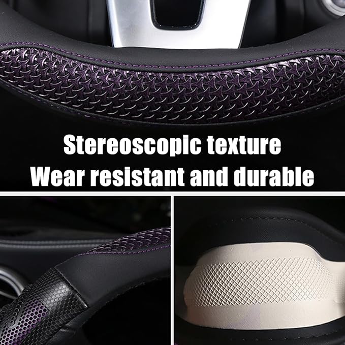 BELOMI Car Steering Wheel Cover, Breathable Leather Vehicle Steer Wheel Protective Guard with 3D Honeycomb Hole, Anti-Slip Steer Wheel Protector, Universal Automotive Accessories (Purple)