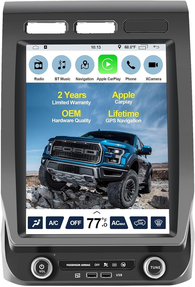 for Ford F150 Radio Upgrade 2015 2016 2017 2018 2019 2020, Android Stereo Navigation Replacement,12.1inch Touch Screen,Built in Carplay GPS BT,Support Wireless Carplay Android Auto WiFi AM(V1)