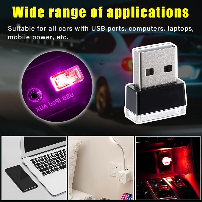 Augeny 7 PCS USB LED Car Interior Atmosphere Lamp, Plug-in USB Decor Night Light, Portable Auto Ambient Lighting Kit, Universal Vehicle Interior Accessories for Most Cars (Multi-Color)