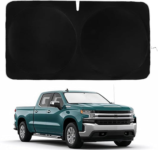 Windshield Sun Shade - Certified 99.87% UVB & 99.02% UVA Car Sun Shade. Award Winning Sunshade for Car Windshield | Chevrolet Silverado 1500 2019-present | Patented Car Window Shades by Kinder Fluff