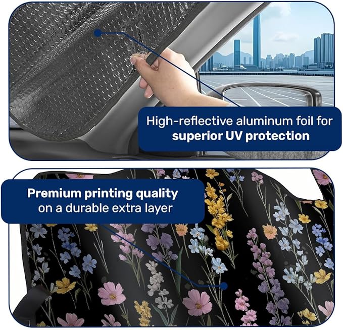 GENANY Floral Windshield Sun Shade for Car SUV Truck (55x30 Inches), Front Window Visor for Windows, Protector Blocks UV