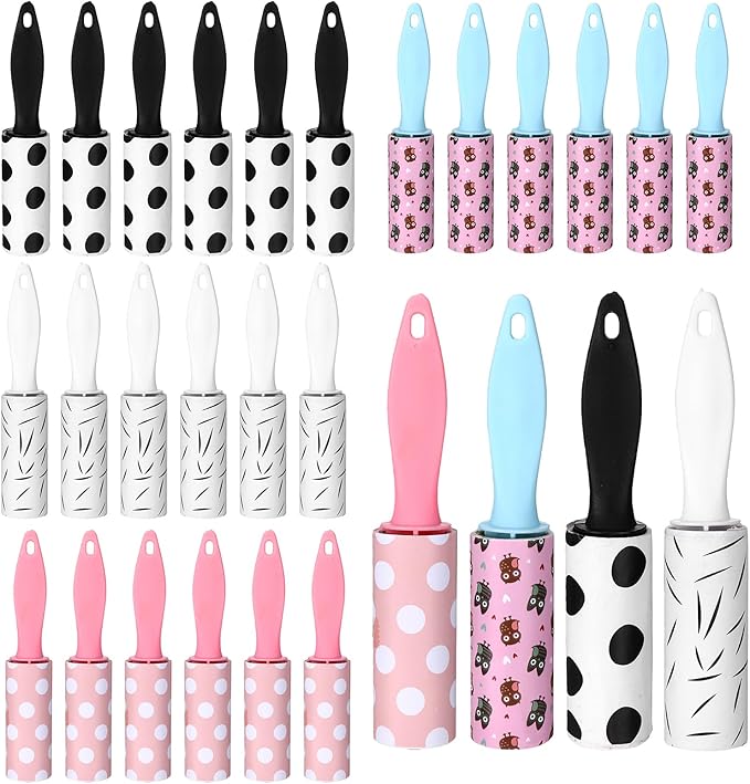 24 Pcs Mini Lint Roller Travel Size Portable Travel Lint Roller for Purse Pet Hair Clothes Furniture Car Compact Lint Bursh Sticky Small Cat Hair Removal Tool Gifts 720 Sheet