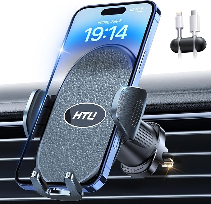HTU 【Military-Grade Car Phone Holder,【Strongest & Longest Steel-Hook】 Car Vent Mount, Handsfree 360° Adjustable Automobile Cradle Air Clip Stand for iPhone 17 16 15 14 Pro Max Samsung (Graphite Gray)