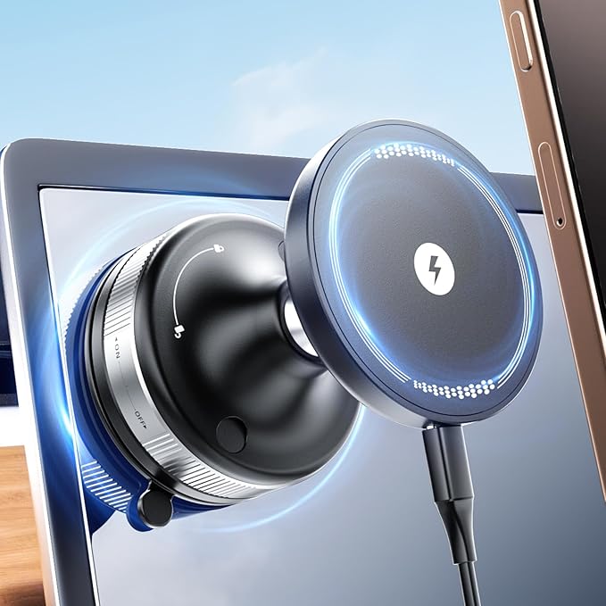 Upgraded for iPhone 17 Vacuum Magnetic Car Phone Holder,360° Adjustable Suction Cup Phone Mount, Mag-Safe car Mount 15W Wireless Charger Stand for Car, Makeup/Gym/Mirror, iPhone 16 15 14 13 12 Series