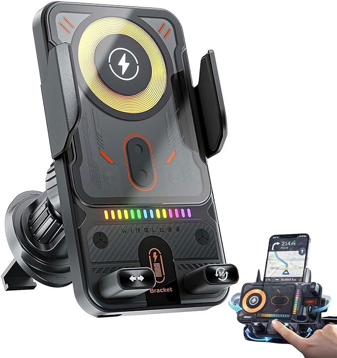 2026 New Cool Car Wireless Fast Charging Holder,15W Auto-Clamping Wireless Car Charger Mount with 90° Rotating, Universal Air Vent Phone Holder for All Smartphones