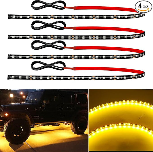 12V Led Light Strip Connectable 24Inch Amber Led Strip Lights for Car Underglow Kit Golf Cart Motorcycle Boat Cabinet Waterproof Led Light Strip,4Pack