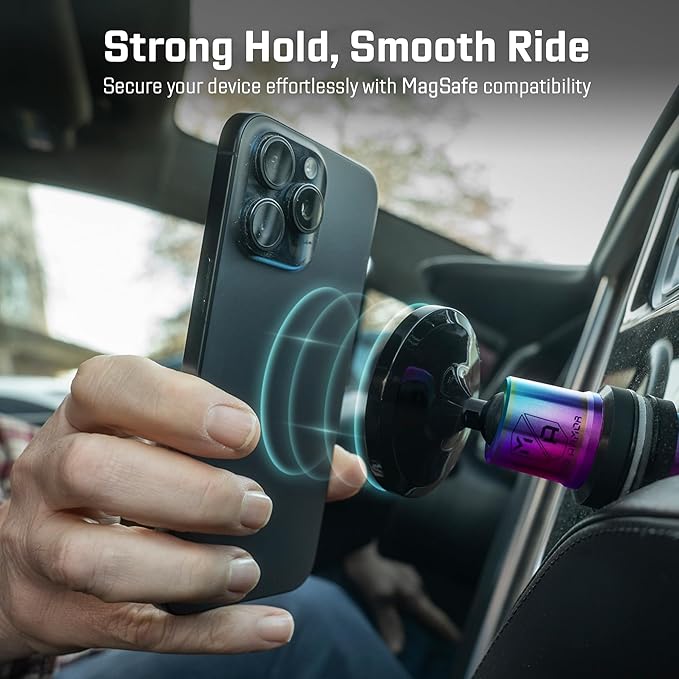Mob Armor MobNetic Maxx MS - MagSafe Compatible Car Phone Mount w/ 90º Tilt, 360º Rotation & Durable Aluminum Build, Magnetic Holder for iPhone & Android Devices, USA Assembled - Multi-Colored