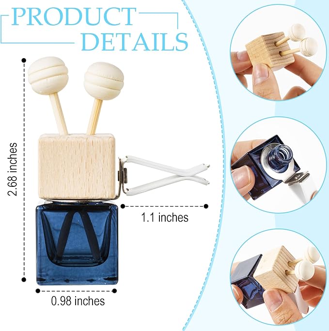 Zubebe 80 Pcs Car Diffuser Bottles Empty Bulk Vent Clip Car Air Freshener Diffuser for Essential Oil Perfume Glass Bottle with Wooden Caps Stick Fragrance Ornament (Gradient Black)