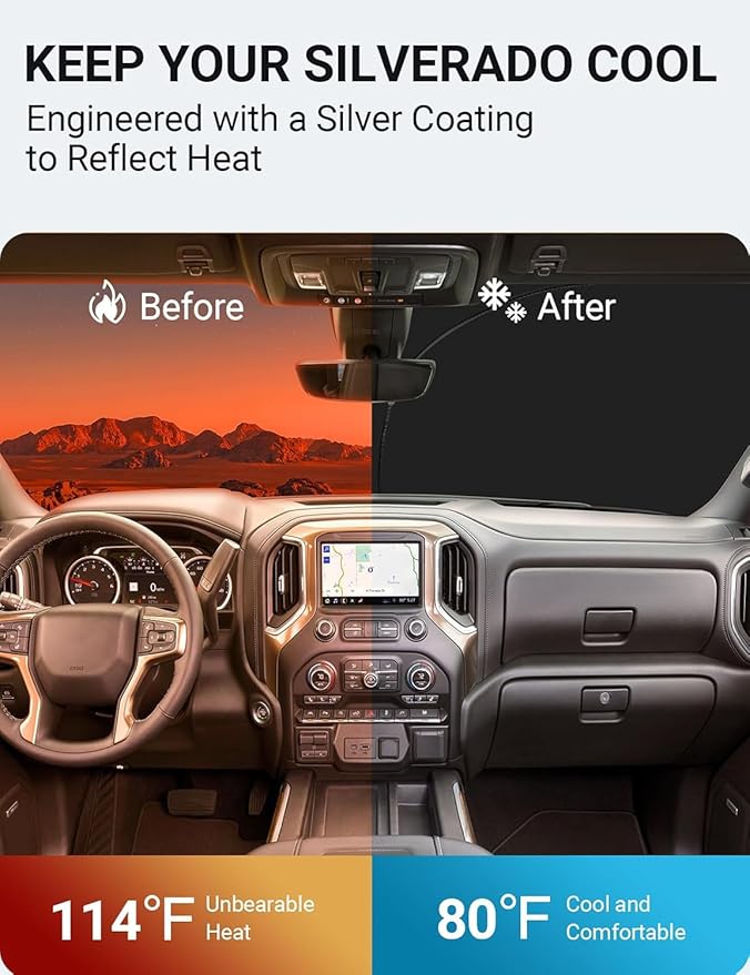 Proadsy 2026 Upgrade Front Windshield Sun Shade Foldable Sunshade Protector Custom Fit 2014-2018 Silverado Regularcab Crewcab Extendedcab Accessories