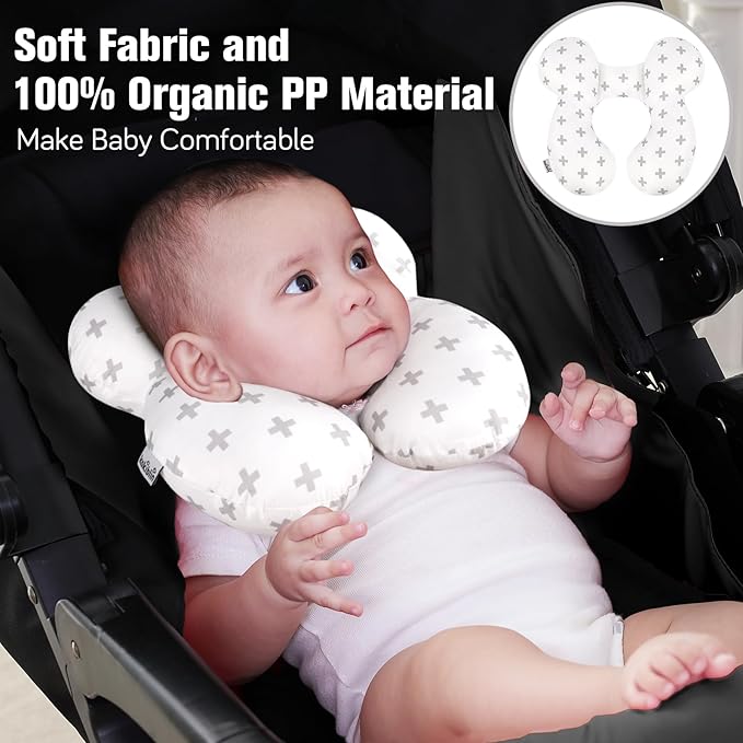KAKIBLIN Baby Travel Pillow, Baby Neck Pillows for Car Seat, Upgraded Babies Head Pillow, Head and Neck Support Pillow for Car Seat, Stroller, Pushchair, Travel(Twig)