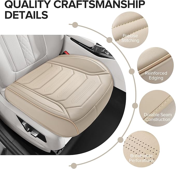 2 Pack Front Leatherette Seat Covers Faux Leather Bottom Car Seat Covers, Super Breathable,Anti-Slip,Universal Seat Covers for Cars,Full Wrapping Edge Fit for Most Sedans SUV Pick-up (2 Pack Beige)