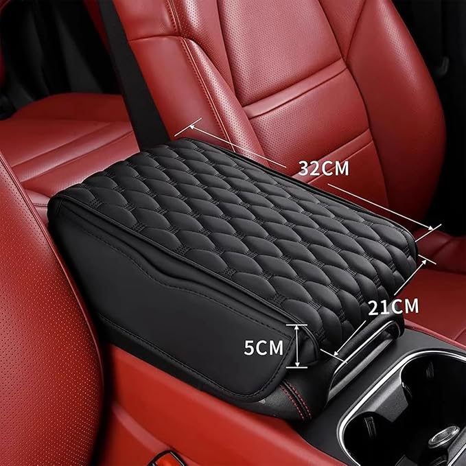 Car Center Console Cushion Pad for Hyundai Elantra 2017-2020, Leather Armrest Box Pad Armrest Cover Arm Rest Cover Pad with 2 Storage Bags Waterproof for Most Vehicles Vehicles SUVs,A/Black