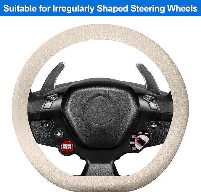 Spurtar Beige Car Steering Wheel Cover Men, Soft Thin Silicone Leather Texture Car Accessories for Women, Fit Diamenter 15" - 16.5"