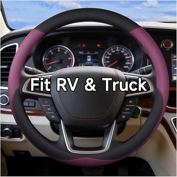 Heavy-Duty Steering Wheel Cover for RV Trucks & Campers - Non Slip Covers, Steering Wheel Grip for Motorhomes & Recreational Vehicles, Fits Oversized 15.5-16 Inch Wheels (Purple)