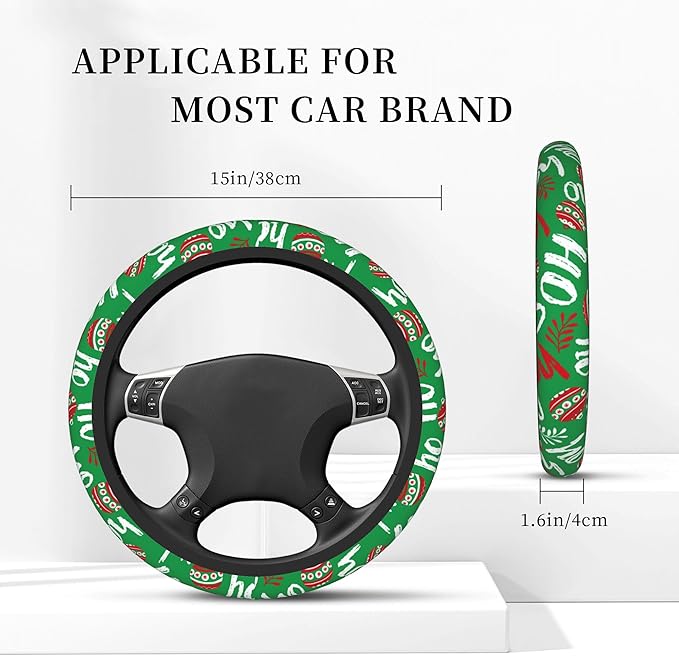 Christmas Ho Ho Ho Steering Wheel Covers Universal 15 Inch Car Wheel Cover,Anti-Slip Breathable Car Accessories Protector Fit for Trucks,Sedans,SUVs,Vans