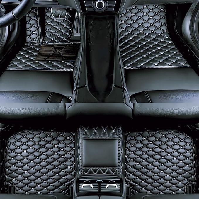 Yaruicar Custom Personalized Floor Mats for Cars Luxury Full Coverage All Car Floor Mats Anti-Slip Leather Car Mat Set Trucks & SUVs Trucks Automotive Floor Mats Liners (Black White)