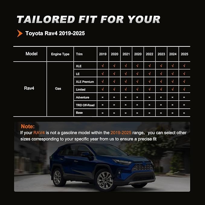 AOMSAZTO Custom Fit Seat Covers for Toyota RAV4 2019 2020 2021 2022 2023 2024 2025 LE XLE XLE Premium Limited, Custom Fit Full Set Faux Leather Black