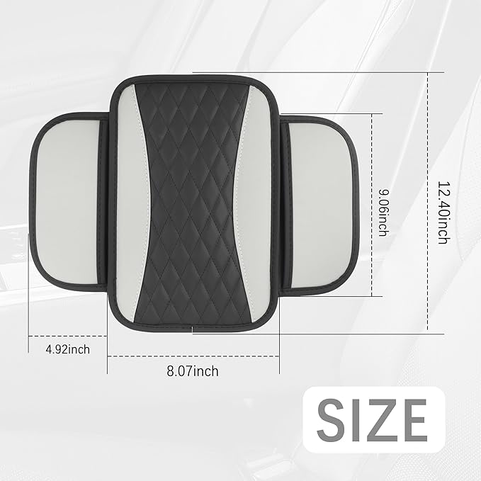 IHOTDER Patchwork Leather Center Console Covers for Cars,Upgraded Arm Rest Cover for Car with Side Storage Pocket for Car Seat Organizer,Middle Console Cover Stylish Car Decoration (Gray)