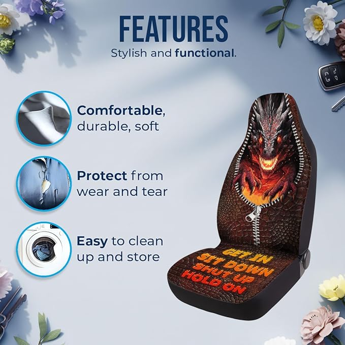 GENANY Dragon Car Seat Covers Set of 2, Breathable Front Seat Covers for Truck Sedan SUV, Dragon Car Accessories, Dragons Gift for Women Men