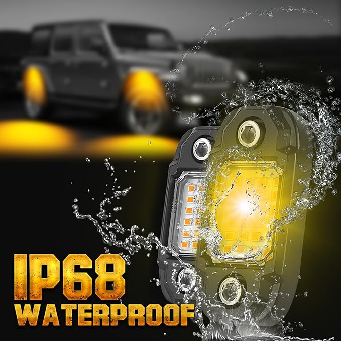 12Pods LED Rock Lights Amber 24led Chips Waterproof Neon Underglow Lighting Kit for Trucks SUV ATV Car
