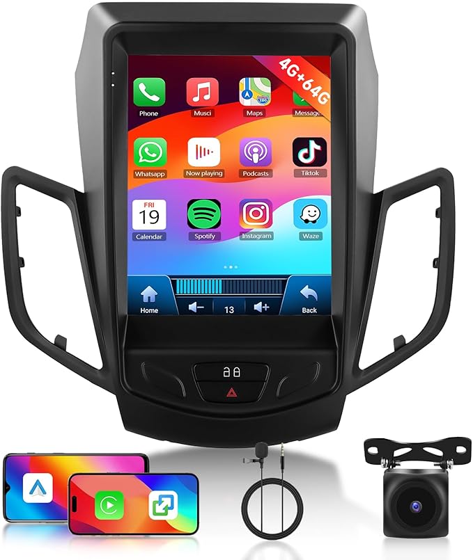 Hodozzy [4G+64G] Car Radio for Ford Fiesta 2009-2016 with Wireless Carplay Android Auto Radio, Android 9.7 inch Touch Screen with GPS, Mirror Link, Bluetooth, WiFi, DSP, FM/RDS Radio