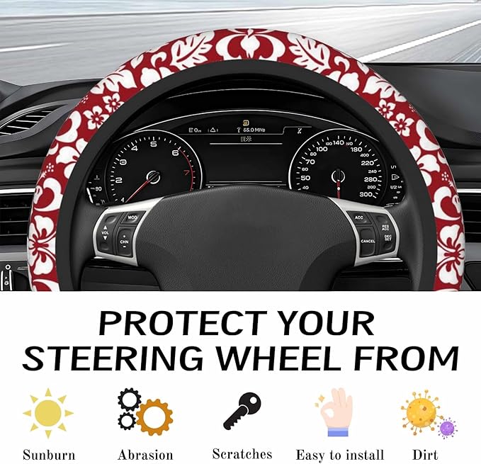 Steering Wheel Cover Accessories Neoprene Cover, Breathable Non-Slip Easy to Install Suitable for Women Men, 14.5-15.5 Inch for Car SUV Van Truck Universal - Artistic Flower